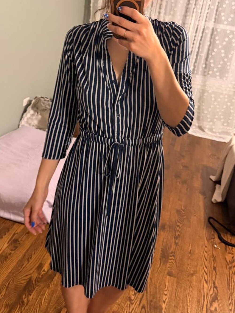 Robert Louis Navy & White Striped Midi Shirt Dress